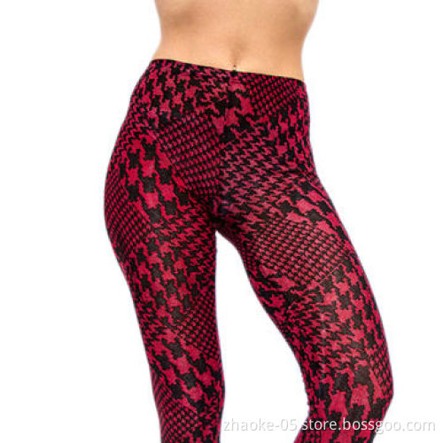 Women Stylish Rock Pepita Red & Black Knit Winter Leggings, Can Present Your Perfect Legs.New